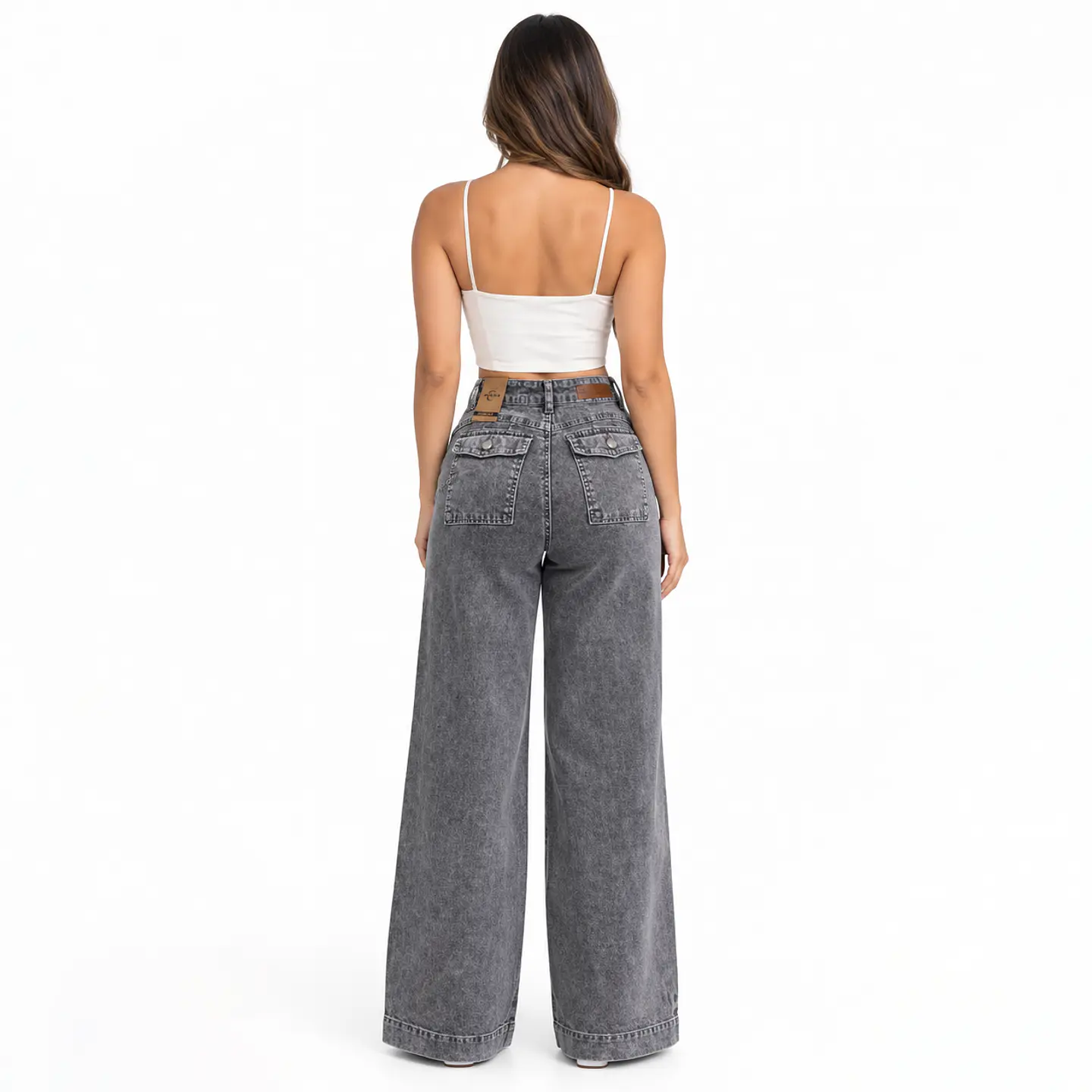 9399 | Wide Leg Palazo Gris Cenizo Elasticado Tiro Alto con Push-Up 2