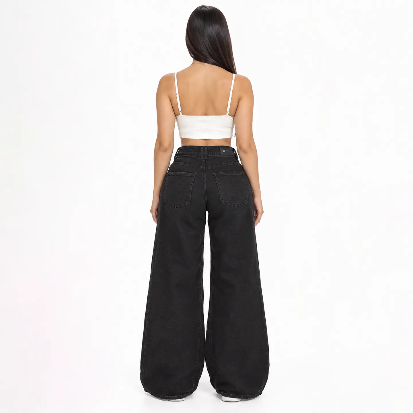 MB7014-3 | Wide Leg Palazo Cargo Negro Solido Super Elasticado Tiro Alto con Push-Up 2