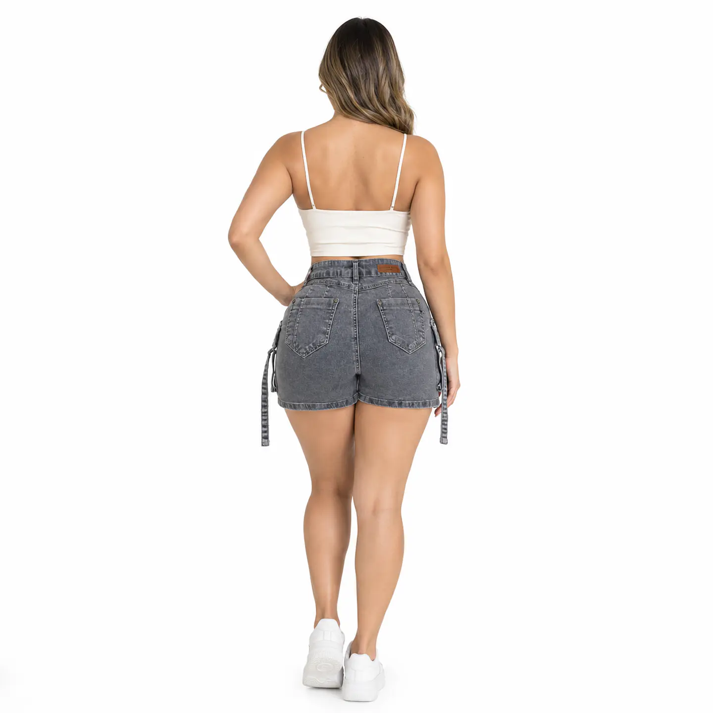 J2124 | Falda Short Cargo de Mezclilla Gris Ceniza Tiro Alto con Push-Up 2