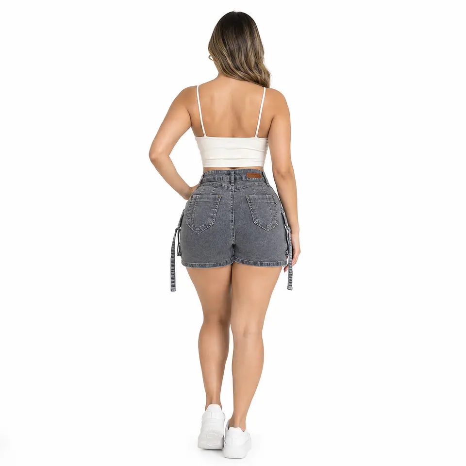 J2124 | Falda Short Cargo de Mezclilla Gris Ceniza Tiro Alto con Push-Up 2
