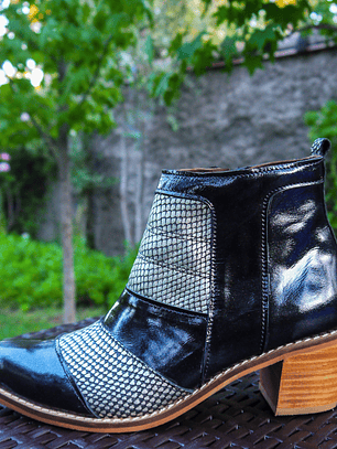 Botín Taco Negro Plata