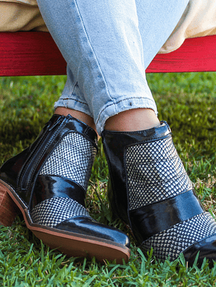 Botín Taco Negro Plata