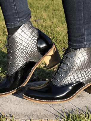 Botín Cordón Negro Plata