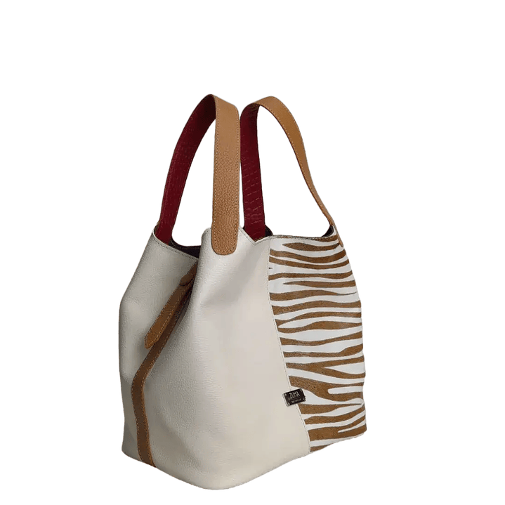 Bolso en cuero para mujer Eva cuero cebra x talco 3