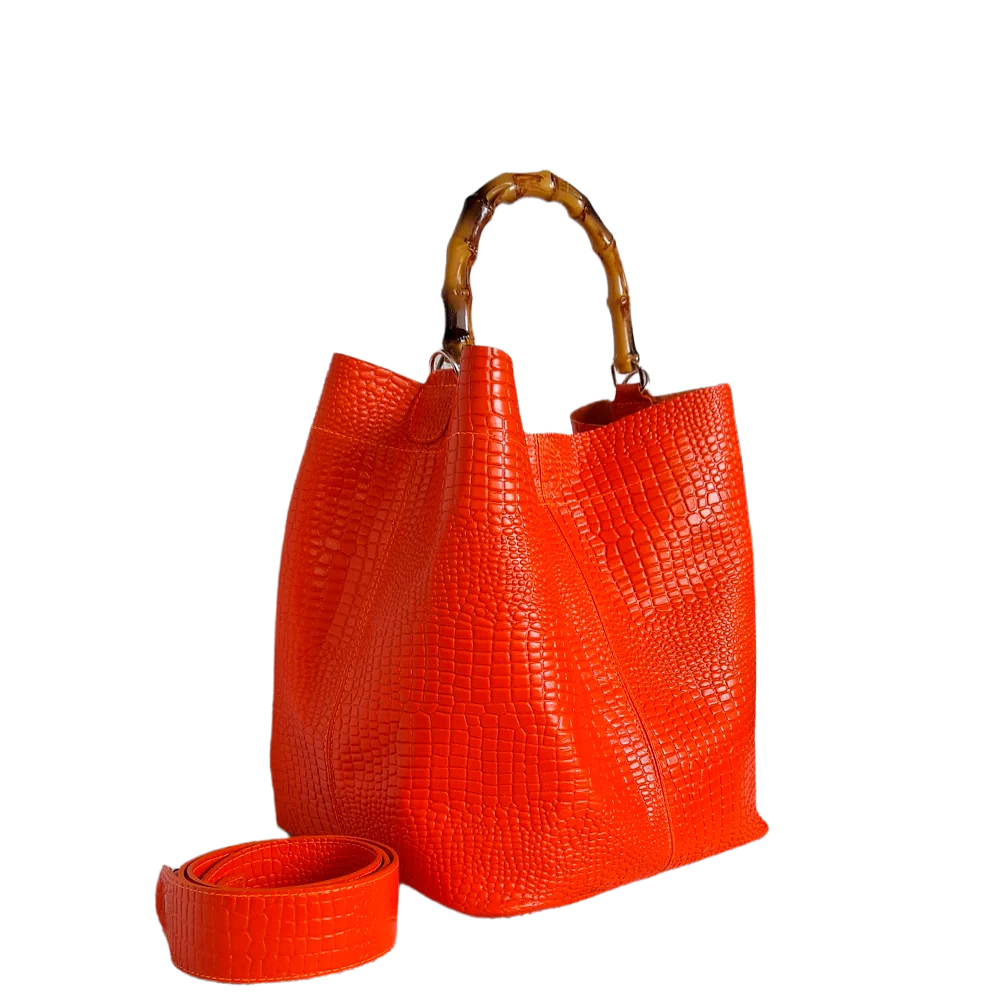 Bolso en cuero para mujer Claire Reptil Naranja