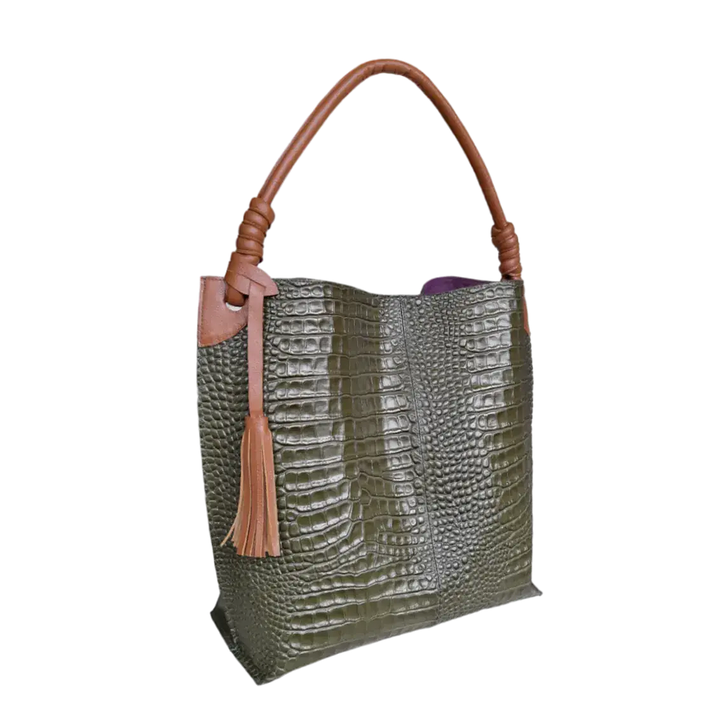 Bolso en cuero para mujer Fernanda Glavial verde aceituna