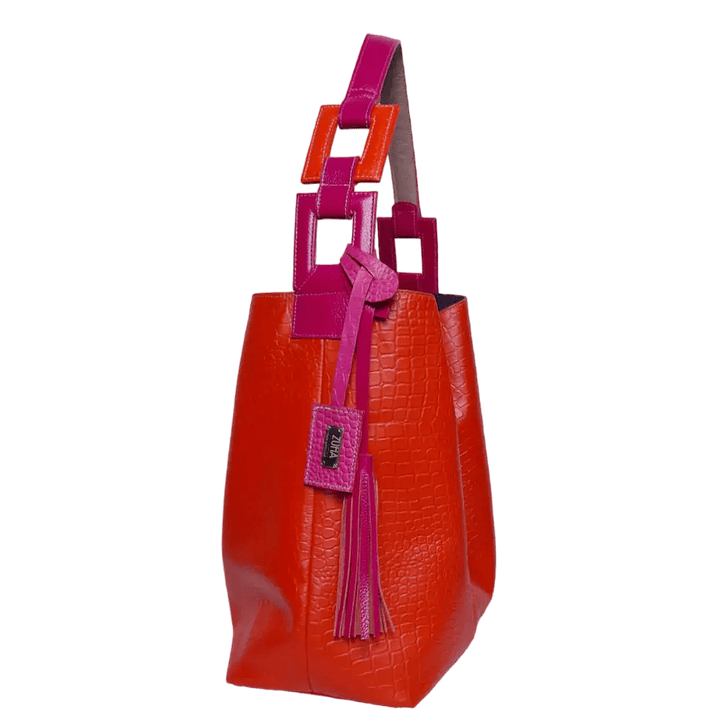 Bolso en cuero para mujer Valentina Reptil Naranja 2