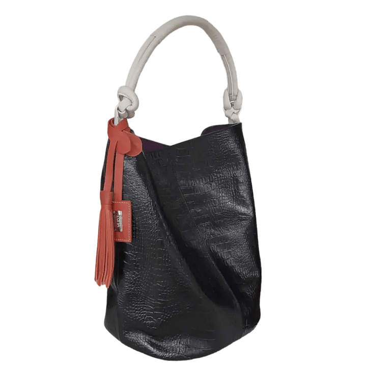 Bolso en cuero para mujer Olivia Reptil negro Negro 1