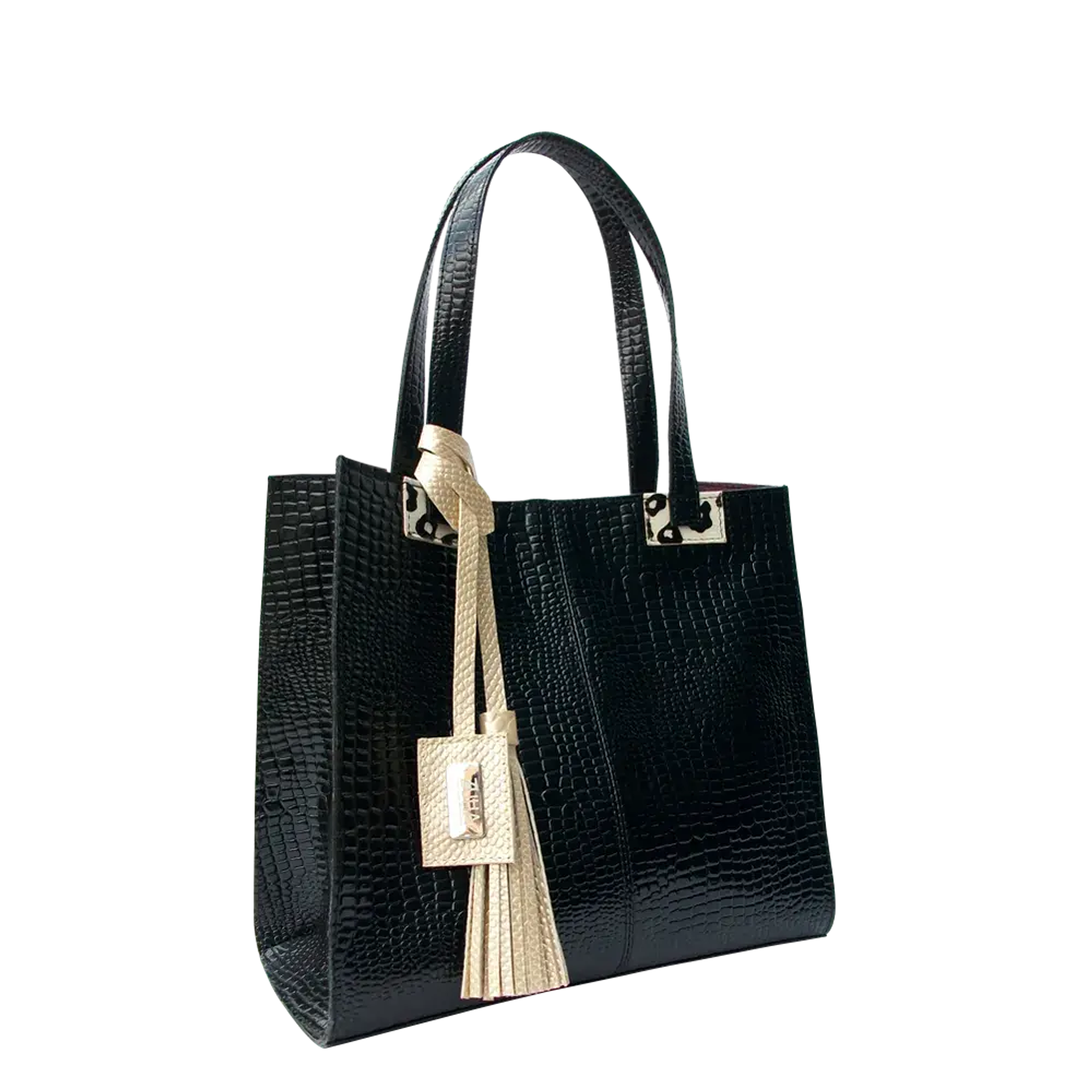 Bolso en cuero para mujer Sara Reptil negro 2