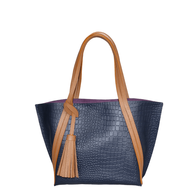 Bolso en cuero para mujer Eleonora Reptil azul oscuro 1