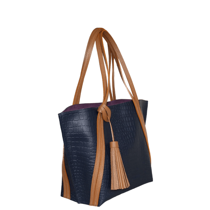 Bolso en cuero para mujer Eleonora Reptil azul oscuro 3