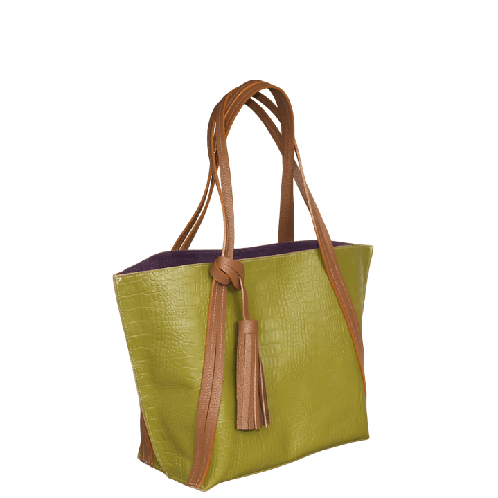 Bolso en cuero para mujer Eleonora reptil verde limon 2