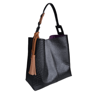 Bolso en cuero para mujer Valentina Reptil Negro con miel