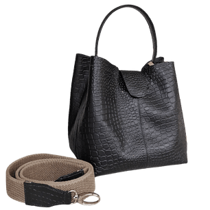 Camila Reptil Women's Large Leather Bag Black