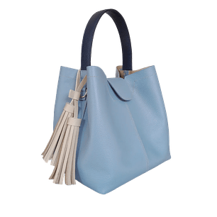 Camila large leather bag for women in light blue and black