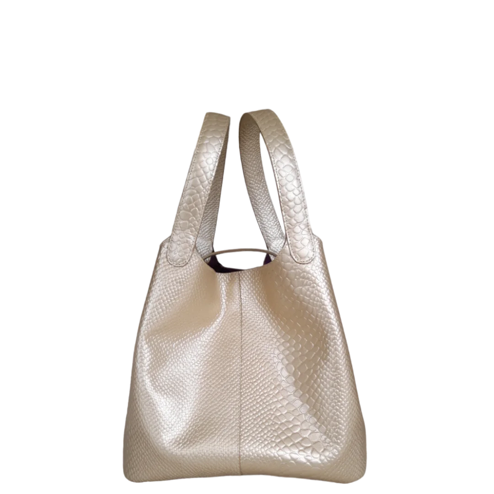 Bolso en cuero para mujer Eva Anaconda oro peltre