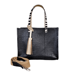 Bolso en cuero para mujer Greta reptil negro