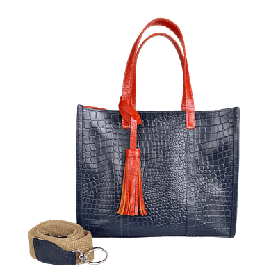 Bolso en cuero para mujer Greta reptil azul oscuro