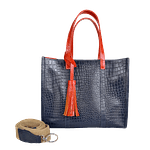 Bolso en cuero para mujer Greta reptil azul oscuro