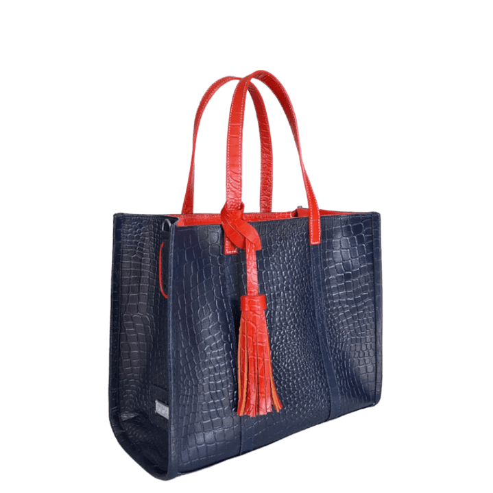 Bolso en cuero para mujer Greta reptil azul oscuro 4