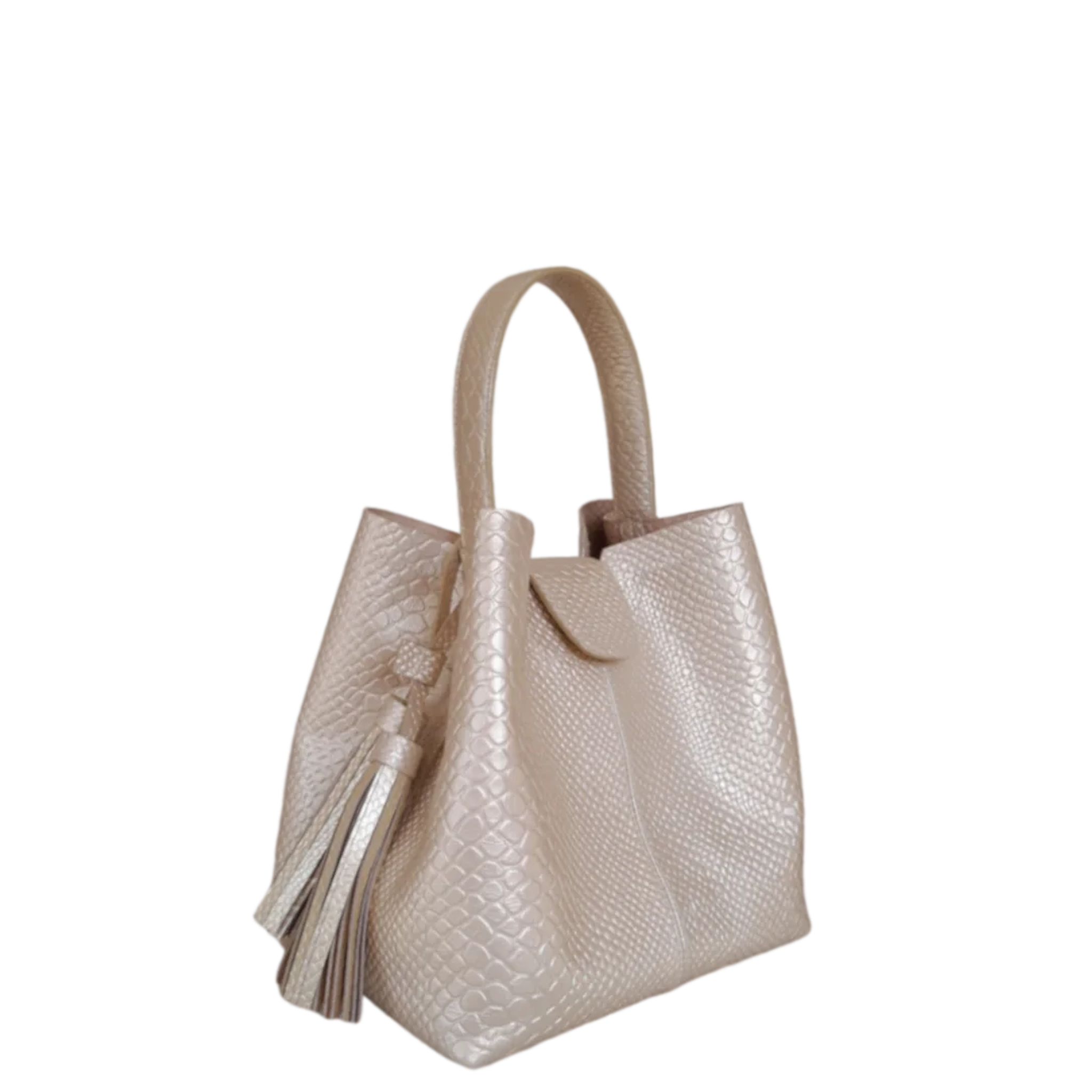 Bolso en cuero para mujer Lucia anaconda oro peltre 2