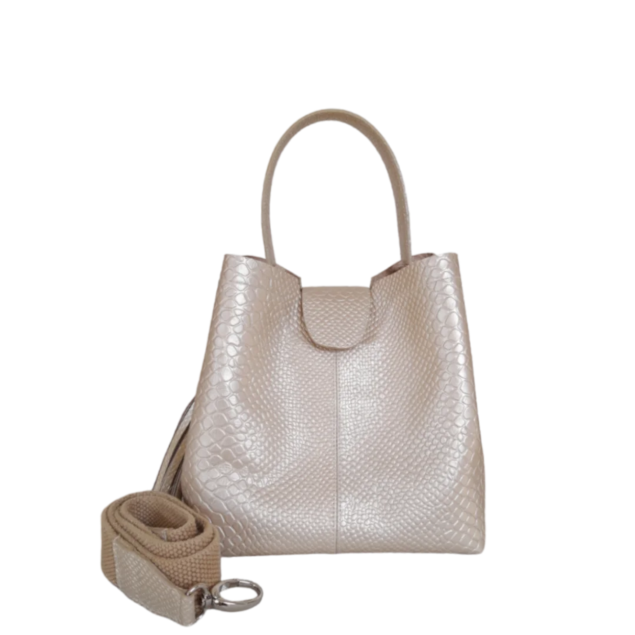 Bolso en cuero para mujer Lucia anaconda oro peltre 1