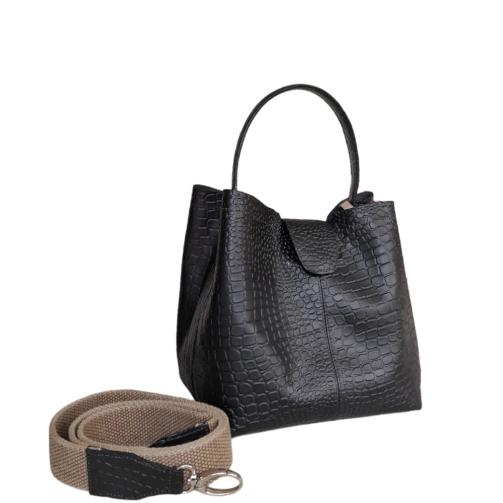 Bolso en cuero para mujer Lucia reptil negro