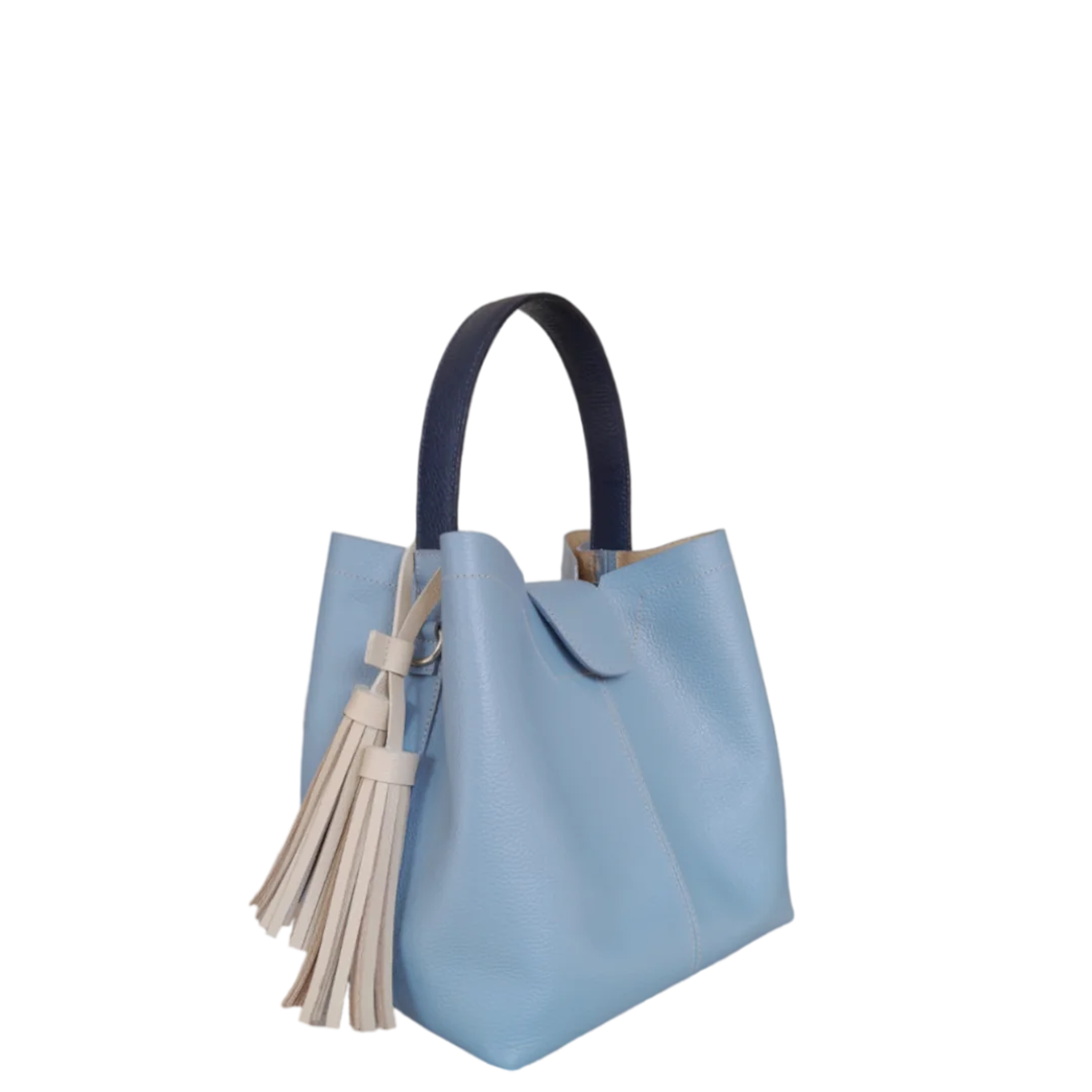 Bolso en cuero para mujer Lucia Azul celeste y negro 2