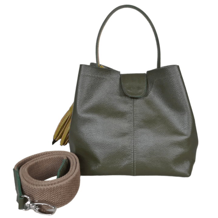 Bolso grande en cuero para mujer Camila Verde aceituna 2