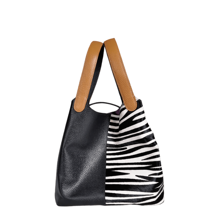 Bolso en cuero para mujer Eva cuero cebra blanco x negro 1