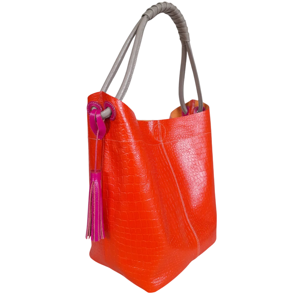 Bolso en cuero para mujer Elisa Reptil Naranja