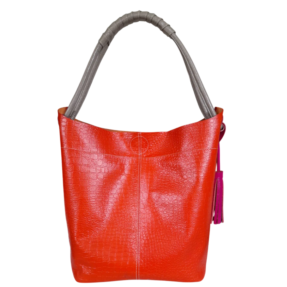 Bolso en cuero para mujer Elisa Reptil Naranja