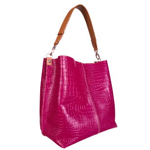 Bolso en  cuero para mujer Angelina Reptil fucsia