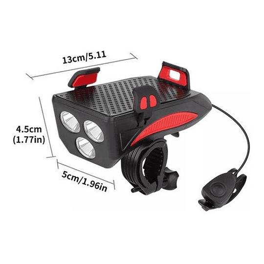 Luz Frontal 4 En 1 Bicicleta Mtb Bocina Power Bank Linterna