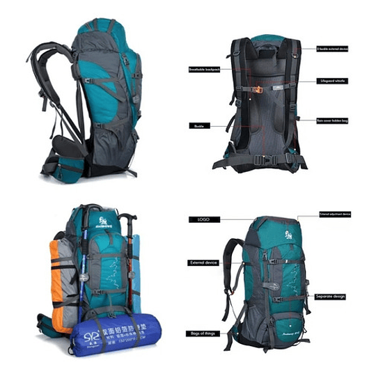 Mochila Camping 80+5 Trekking Senderismo Impermeable Barras Color Azul Marino