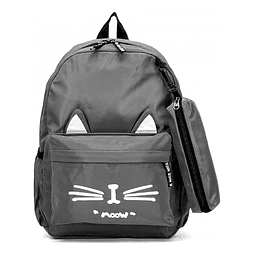 Mochila Escolar Mas Estuche Impermeable Diseño Gato Unisex