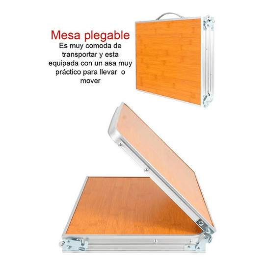 Mesa Plegable Rectangular Tipo Maleta Acero Bambú Camping