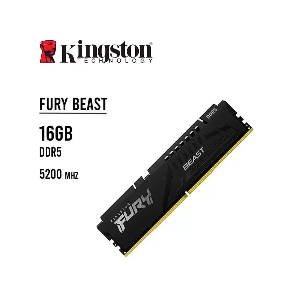 Memoria Kingston Fury Beast 16GB, DDR5-5200MHz, PC5-41600, CL40 3