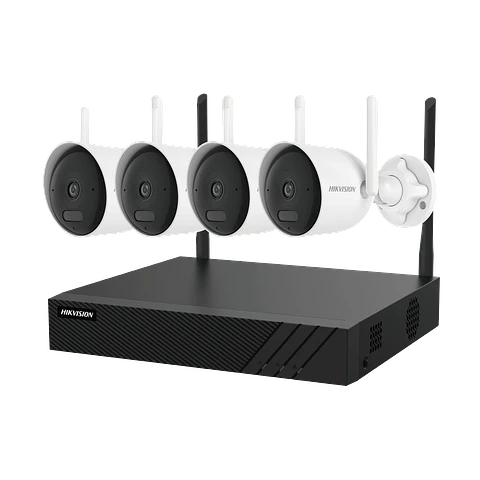 Kit Hikvision NK844WBH, NVR 8 Canales + 4 Cámaras Bullet 4MP EasyLink WiFi 6, Negro/Blanco