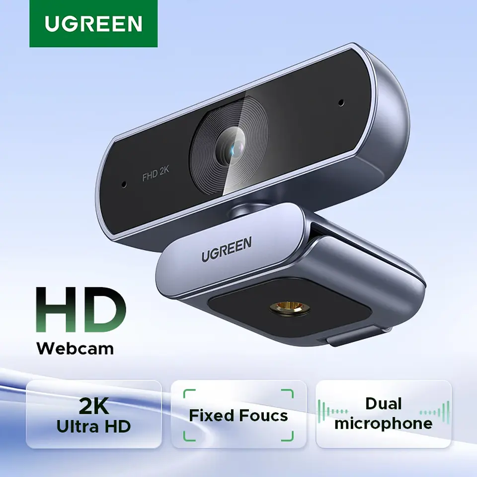 Cámara web UGREEN 2K con micrófono, cámara USB Full HD, campo de visión ajustable y corrección automática de luz 1