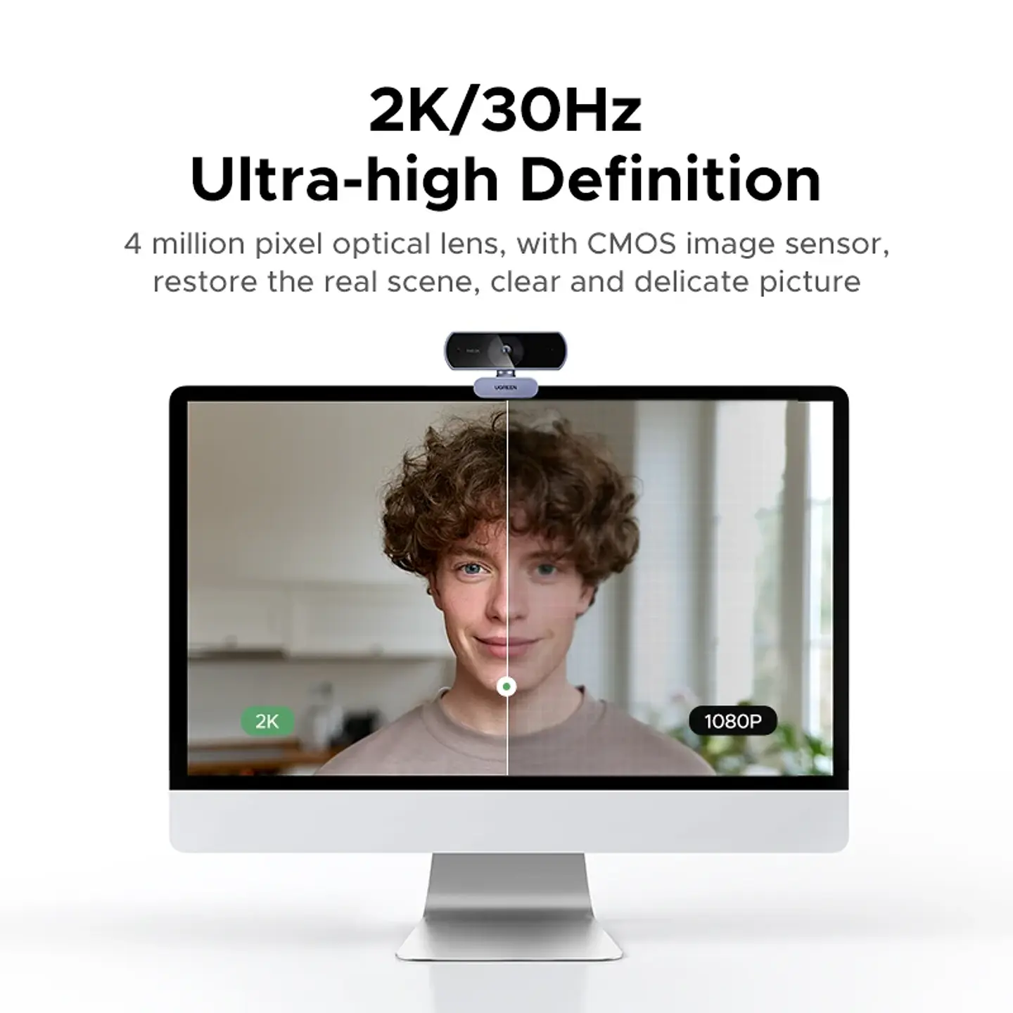 Cámara web UGREEN 2K con micrófono, cámara USB Full HD, campo de visión ajustable y corrección automática de luz 2