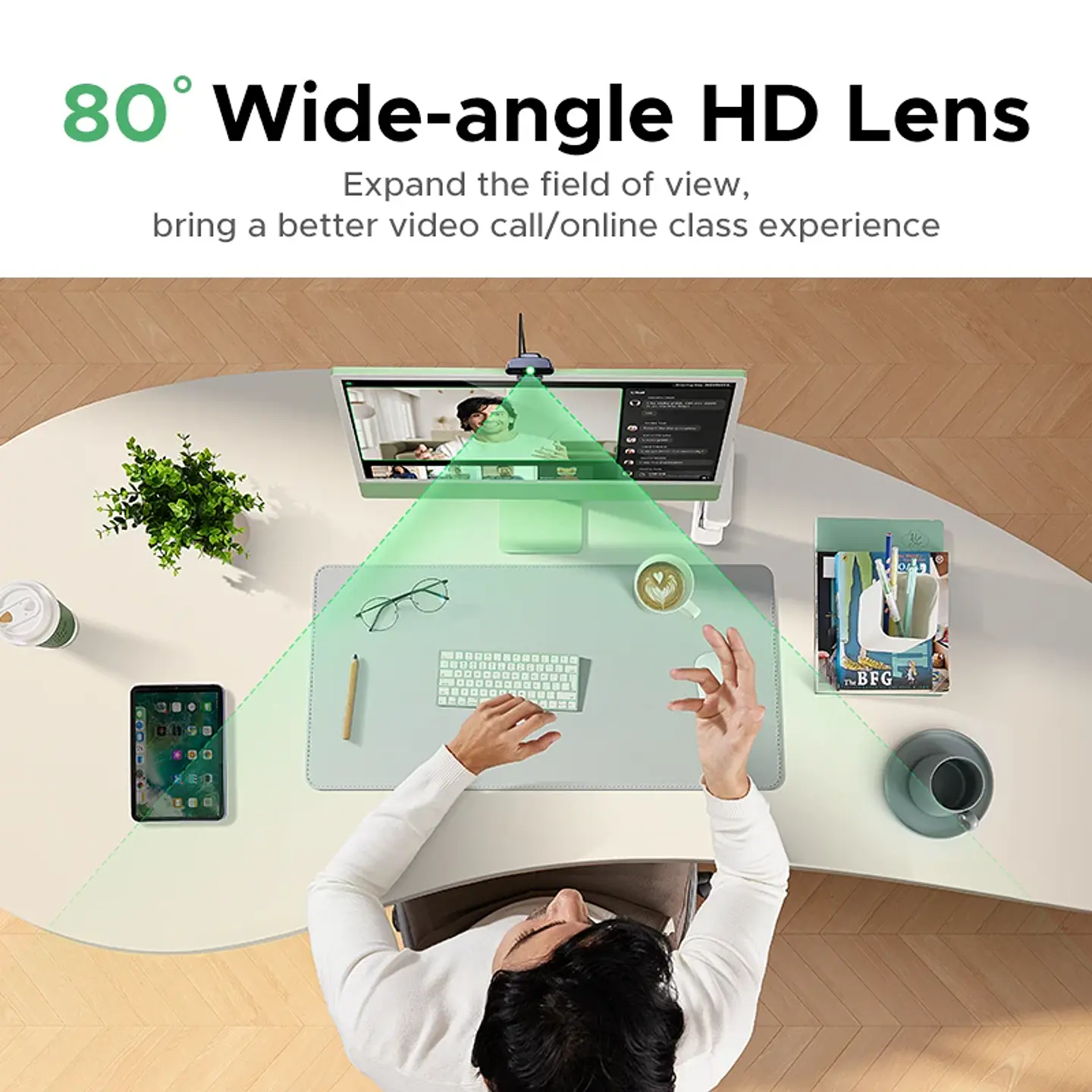Cámara web UGREEN 2K con micrófono, cámara USB Full HD, campo de visión ajustable y corrección automática de luz 4