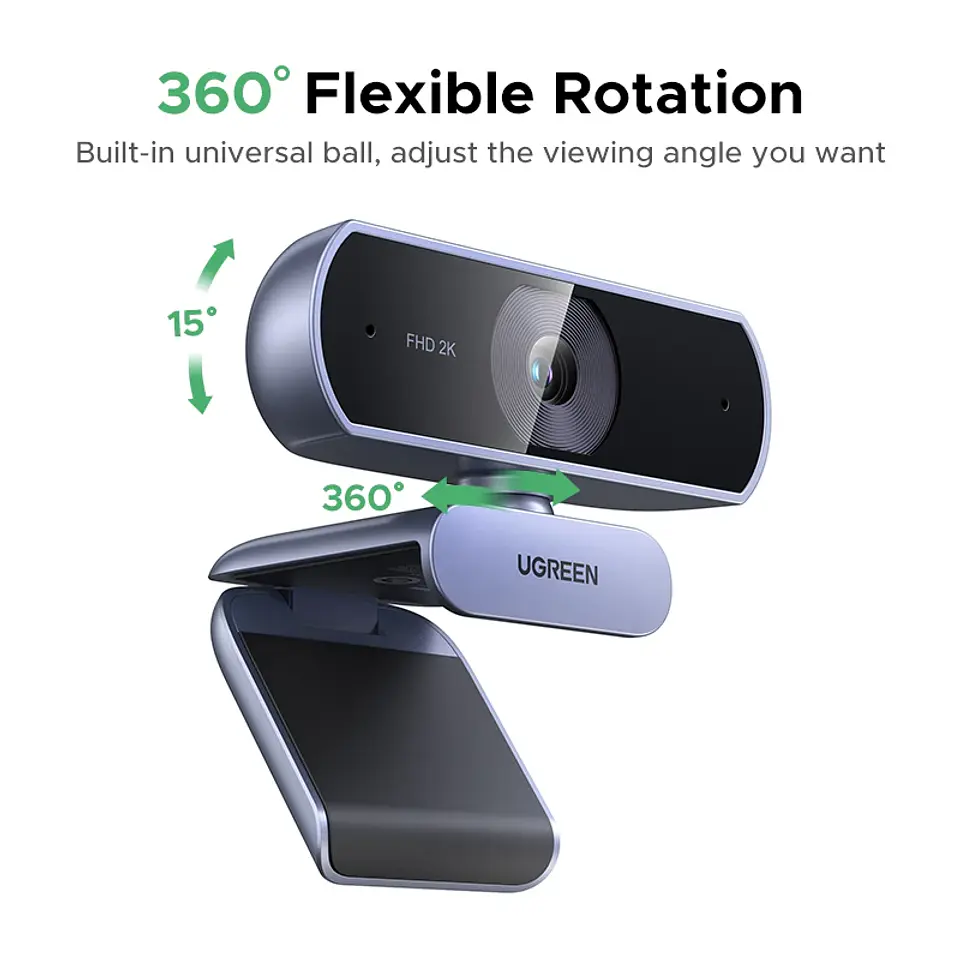 Cámara web UGREEN 2K con micrófono, cámara USB Full HD, campo de visión ajustable y corrección automática de luz 6