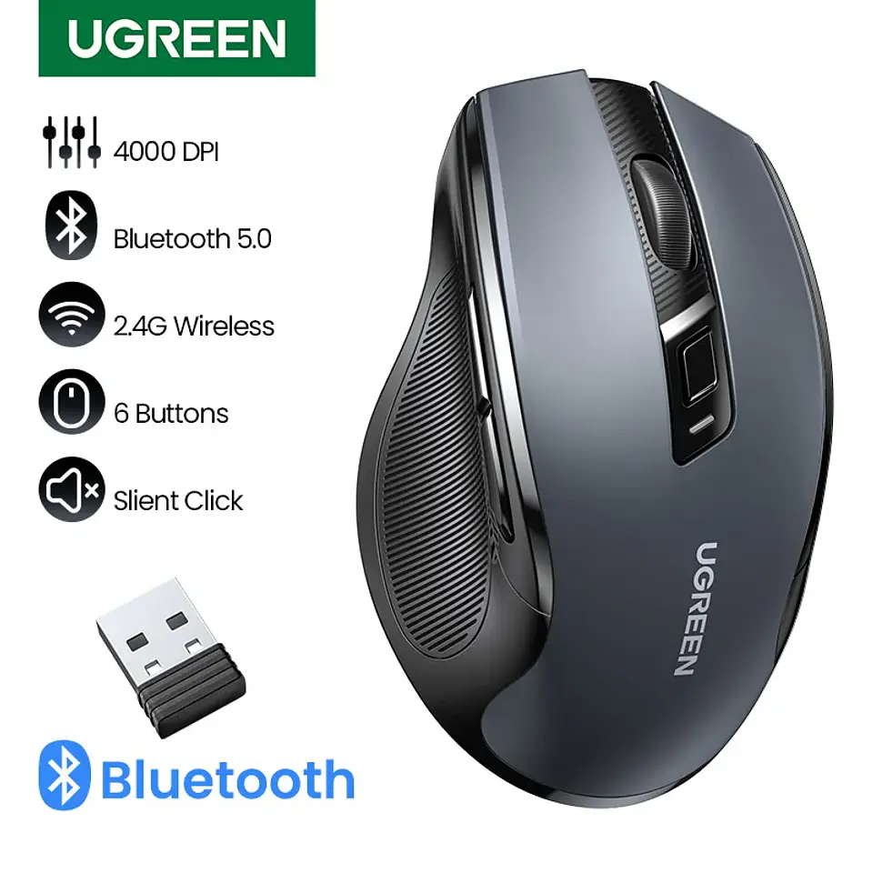 UGREEN Wireless Mouse Bluetooth5.0 Mouse Ergonomic 4000DPI 6 Mute Buttons Mouse For MacBook Tablet Laptops Computer PC 2.4G Mice 1