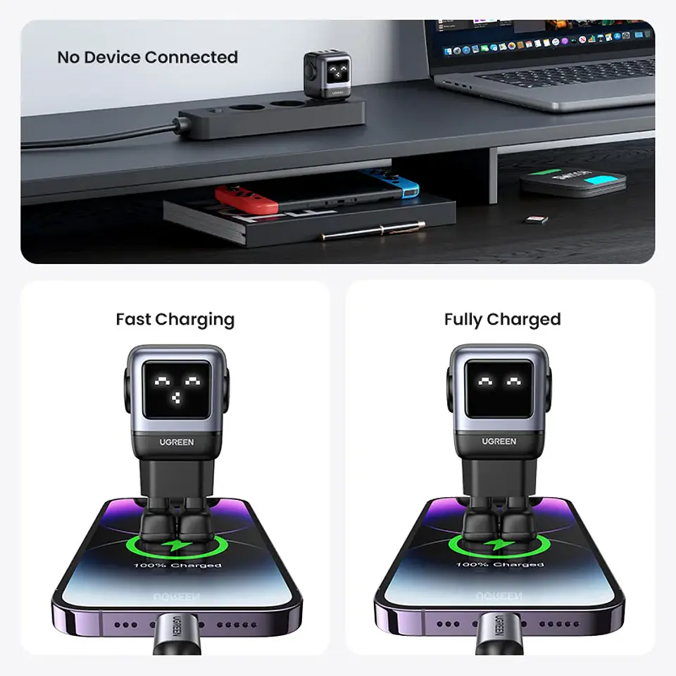 Cargador UGREEN Uno GaN de 65 W con diseño de robot, carga rápida PD y PPS para iPhone 17, 16 y 15, Xiaomi y MacBook Pro 4