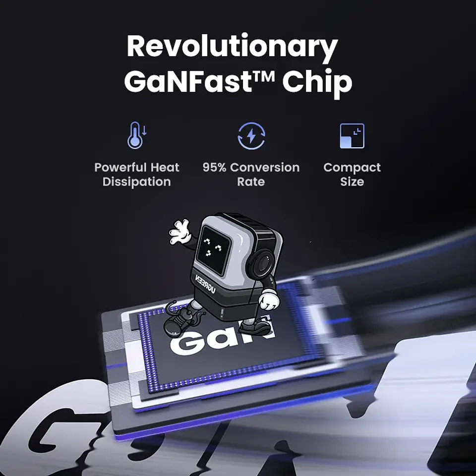 Cargador UGREEN Uno GaN de 65 W con diseño de robot, carga rápida PD y PPS para iPhone 17, 16 y 15, Xiaomi y MacBook Pro 5
