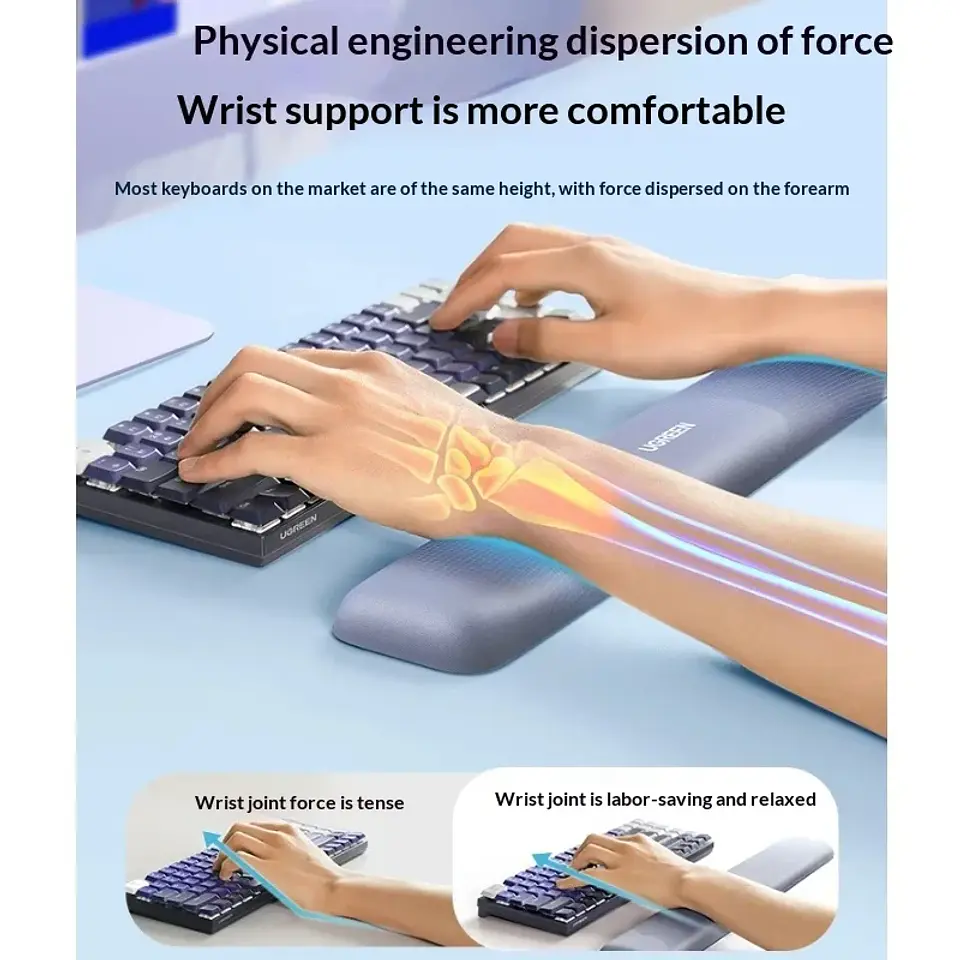 UGREEN Keyboard Wrist Rest Memory Foam Ergonomic Palm Support Non Slip Pu Base Lycra Fabric For Mechanical Keyboard Office Desk 3