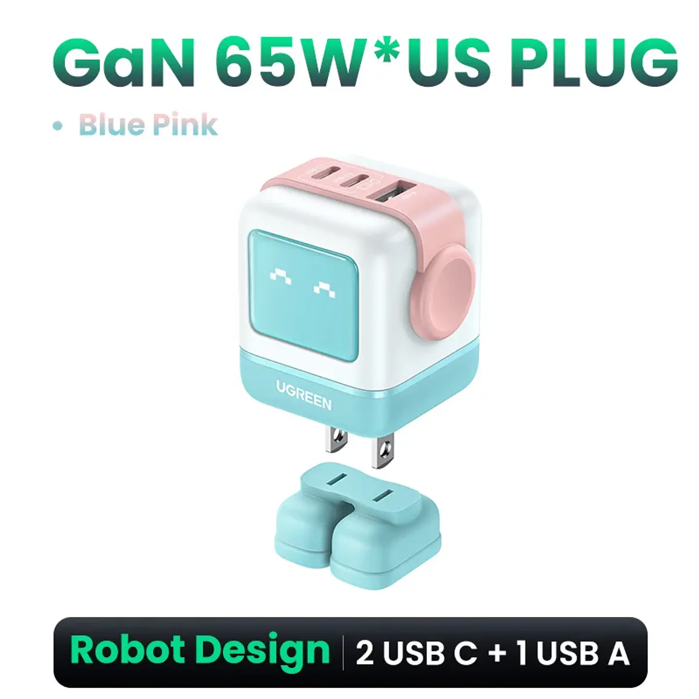 Cargador UGREEN Uno GaN de 65 W con diseño de robot, carga rápida PD y PPS para iPhone 17, 16 y 15, Xiaomi y MacBook Pro 7