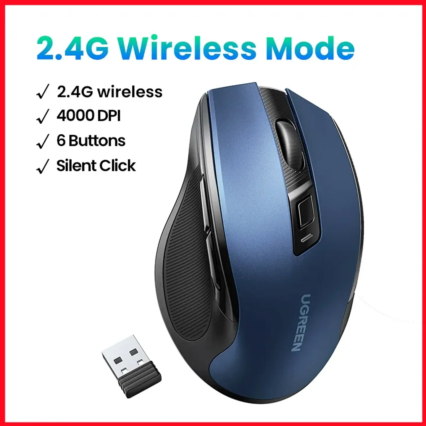 UGREEN Wireless Mouse Bluetooth5.0 Mouse Ergonomic 4000DPI 6 Mute Buttons Mouse For MacBook Tablet Laptops Computer PC 2.4G Mice 7