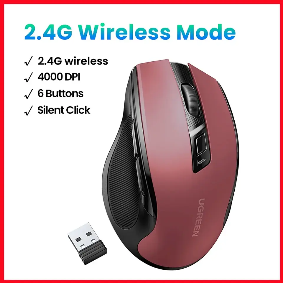 UGREEN Wireless Mouse Bluetooth5.0 Mouse Ergonomic 4000DPI 6 Mute Buttons Mouse For MacBook Tablet Laptops Computer PC 2.4G Mice 8